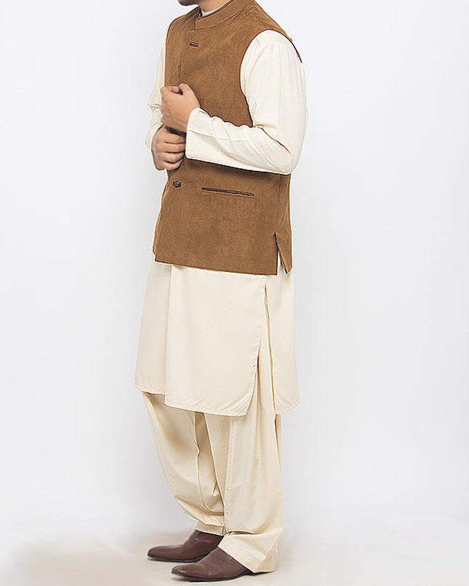 Decent -1 Camel Brown Colored in Suiting Fabric Waist  Coat Product Code: RWC-008