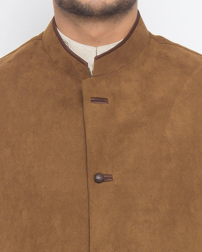 Decent -1 Camel Brown Colored in Suiting Fabric Waist  Coat Product Code: RWC-008