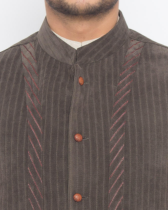 Corduroy Classic Charcoal Grey Colored in Suiting Fabric Waist Coat Product Code: RWC-009