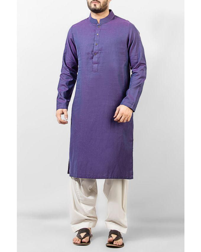 Image of Men Men Kurta Dark Lavender colored Kurta in 100/2 Dyed Yarn Cotton Fabric with Milky White ShalwarProduct Code RSQ-14143